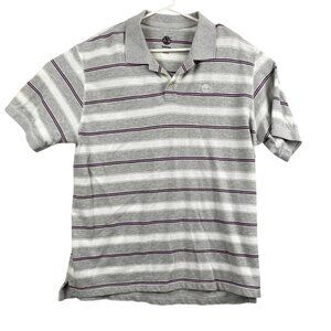 Timberland Men's Polo Shirt XL Striped Gray & Purple Cotton Blend